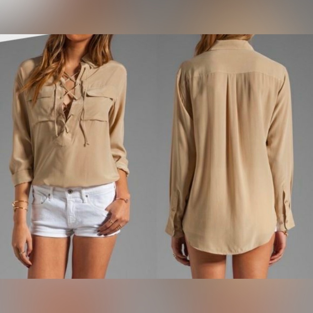 Equipment Knox Lace Up Silk Blouse S